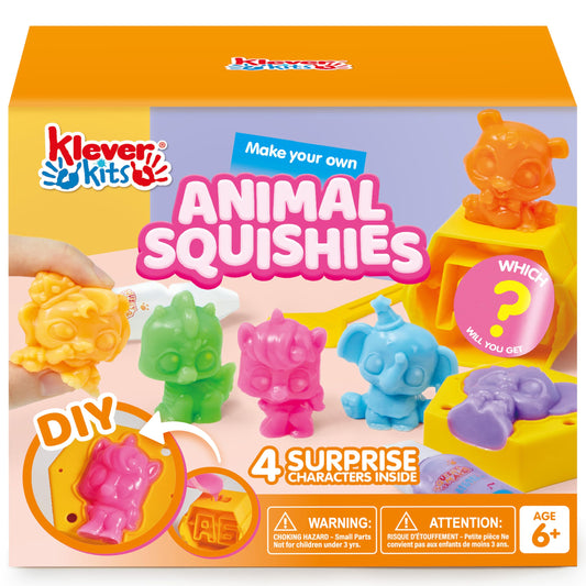 Klever Kits DIY Animal Squishies Kit Mystery Box with 4 Surprise Characters Inside Arts and Crafts Squishy Toys for Kids Ages 6+