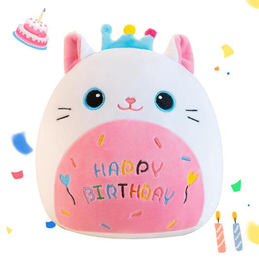 Gudisi Cat Plush Cute Cat Stuffed Animals with Crown Soft Birthday Gift Cat Plushie Pillow Decor White 12 inch
