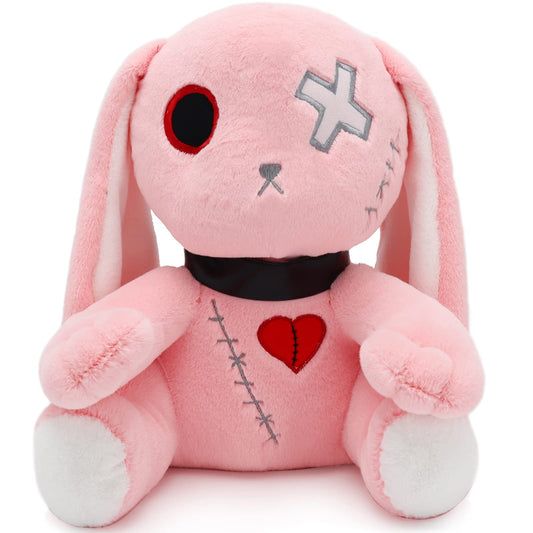Qleewei Goth Bunny Plush Rabbit Stuffed Animal Horror Plushies Easter Stuffed Animal Creepy Spooky Bunny Stuffed Animal Crazy Rabbit Plushie Toy