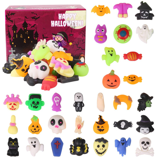 32 pcs Halloween Mochi Squishy ToysSlow Rising Soft Squishies ToyStress Relief ToysParty Favors Bulk for KidsSquishy Goodie Bag GiftsHalloween Treat Bag Classroom Prizes for Kids