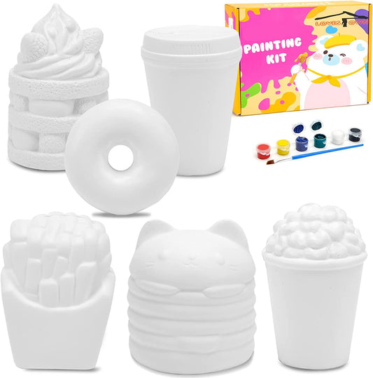 LovesTown squishies Making Kit 6 PCS Food Paintable Squishies Make Your Own squishies DIY Painting Kit for Girls and Boys Christmas Gift Birthday Holiday Favor Craft